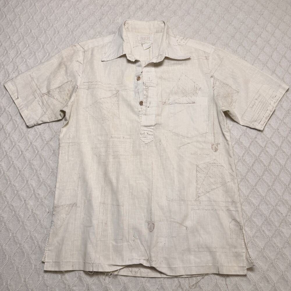 Vintage 60’s HRH His Royal Highness Hawaiian Shirt Mens Large Beige Short Sleeve